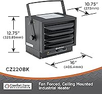 Vista 6 de Comfort Zone Hard-Wired Ceiling Mount Garage Electric Space Heater, Fan-Forced, 5,000 watt, 240 volt, Overheat Protection, Thermal Cut-Out Switch