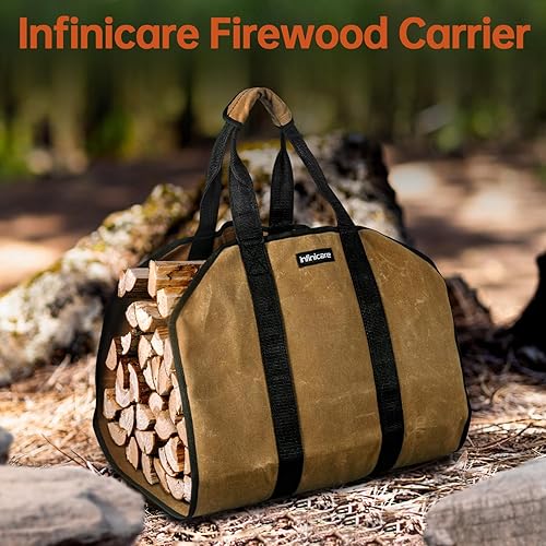 Miniatura 35 de Transportadores de leña con asas, bolsa de lona resistente para leña con asas, transportador de madera duradero para leña, adecuado para chimenea