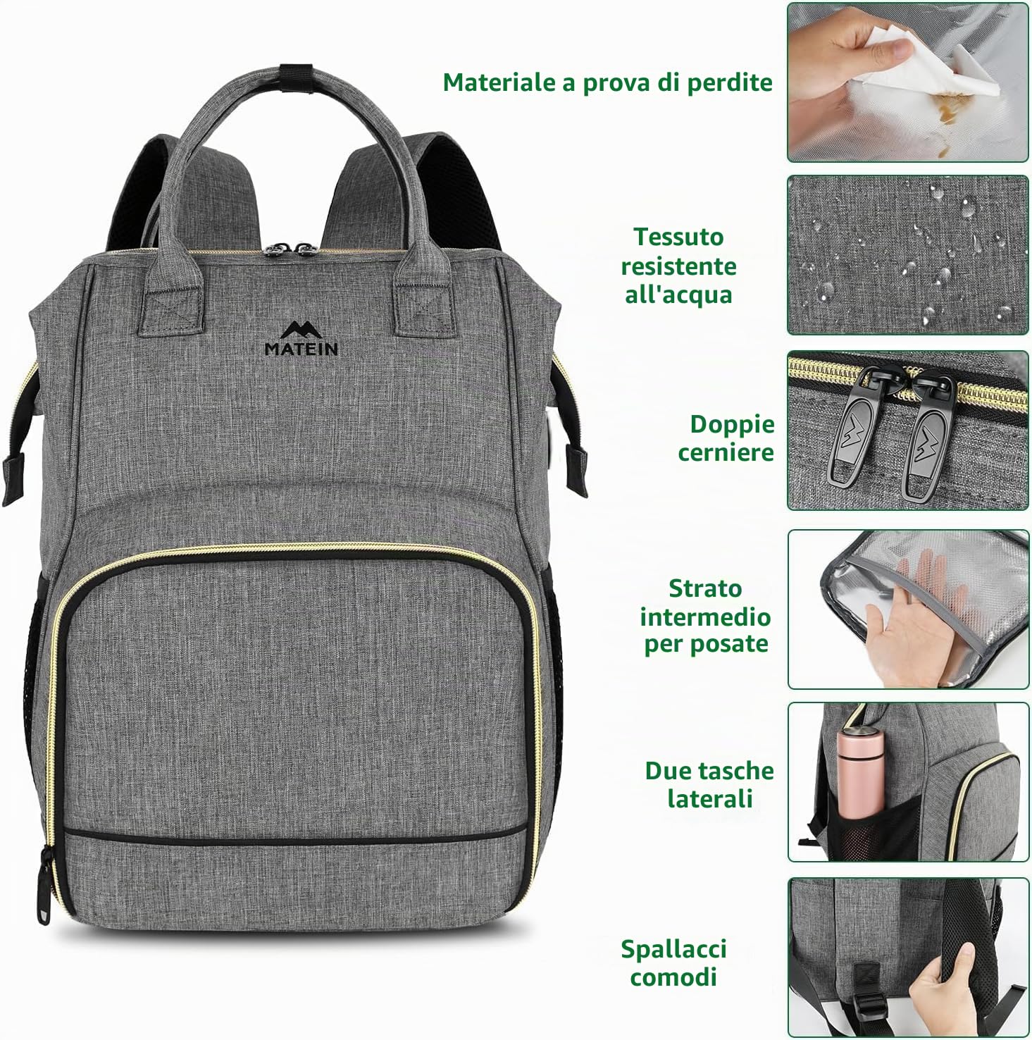 MATEIN Zaino Lavoro Donna con Porta Pranzo, Grande Zaino per PC 17 Pollici | Capiente Zaino Università Donna con Scomparto Termico, Tasca Antifurto, per Ufficio, Scuola, Viaggio, Trekking, Picnic, Nero