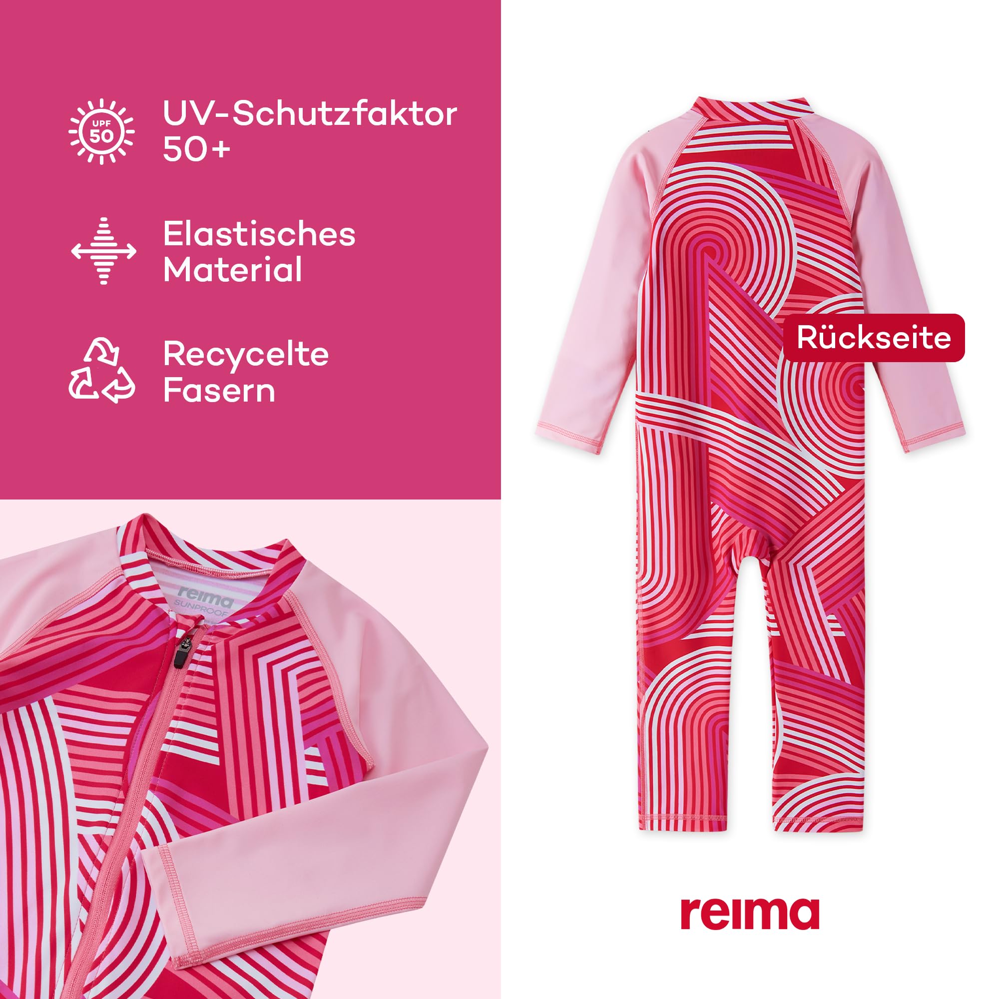 Reima - Polskii UV-Anzug für Babys & Kinder - UPF 50+, langärmeliger Einteiler, UV-Badebekleidung für Mädchen & Jungen - Schnell trocknendes Stretchmaterial für Strand & Pool