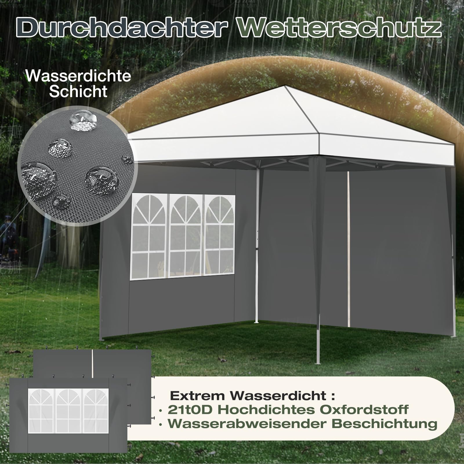 Sekey 2PCS Seitenwände für Pavillon 3x3 Wasserdicht Winterfest, Seitenwände für Pavillon Partyzelt Gartenzelt 3x3m, 1 Fenster 1 Tür, (Grau, 1 Fenster 1 Tür)