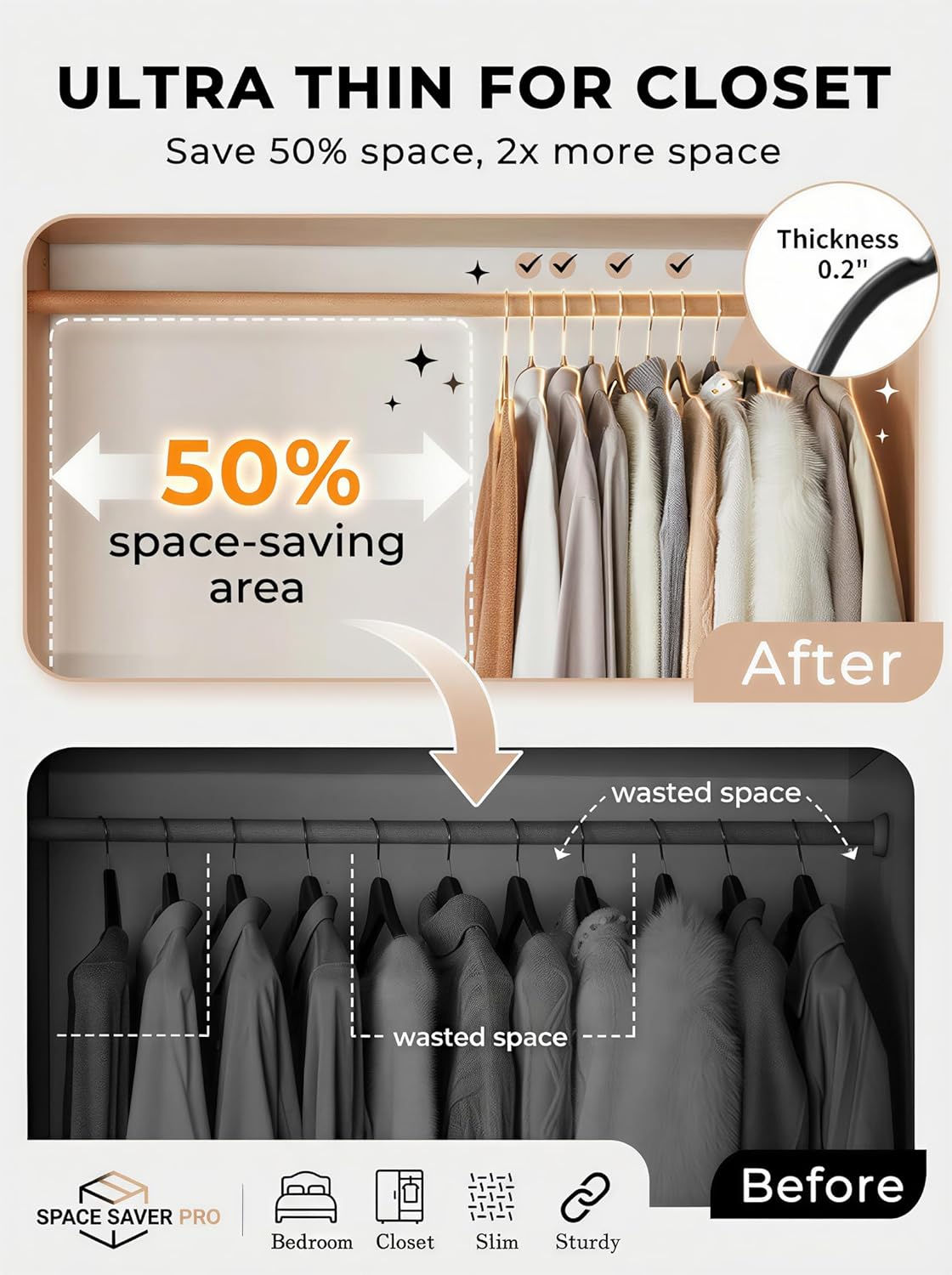 SMARTOR Plastic Hangers 50 Pack, Heavy Duty Plastic Hangers for Clothes - Non-Velvet Slim Hangers with 360° Swivel Hook & Clothes Thin Hanger - Durable Coat Hangars, Space Saving Hanger - Black