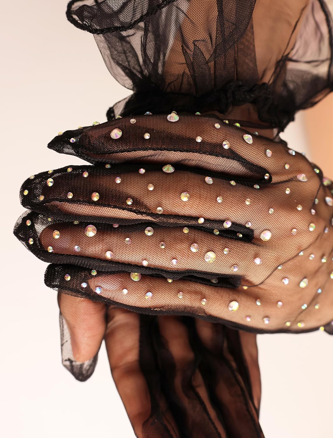 Black Lace Sheer Gloves for Women, Ruffle Tea Party Gloves for 1920s Halloween Costume Dress Accessories