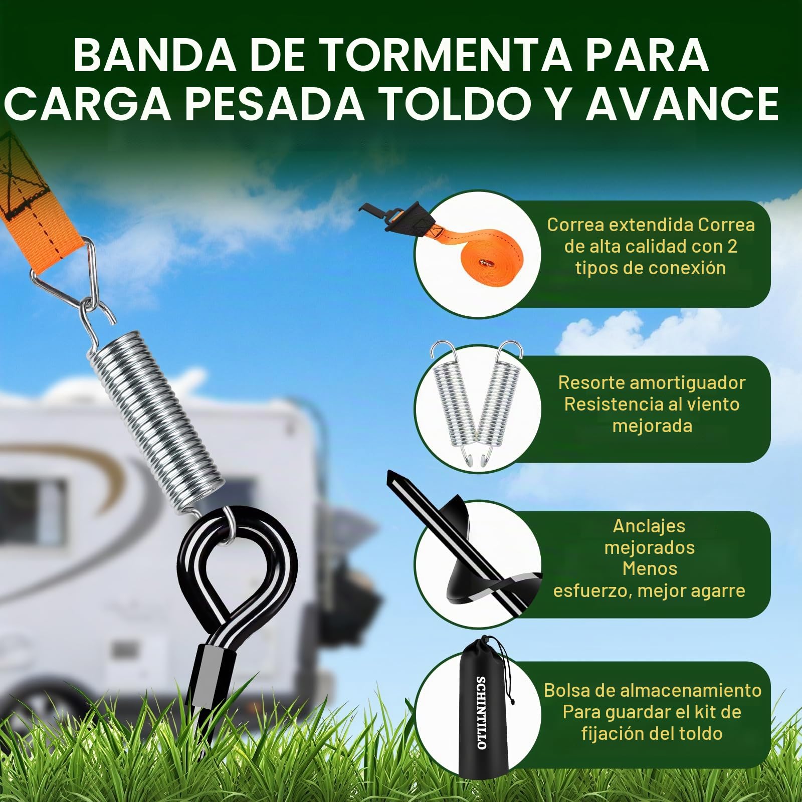 Kit de Sujeción para Toldos, Correas para Tormentas para Toldos