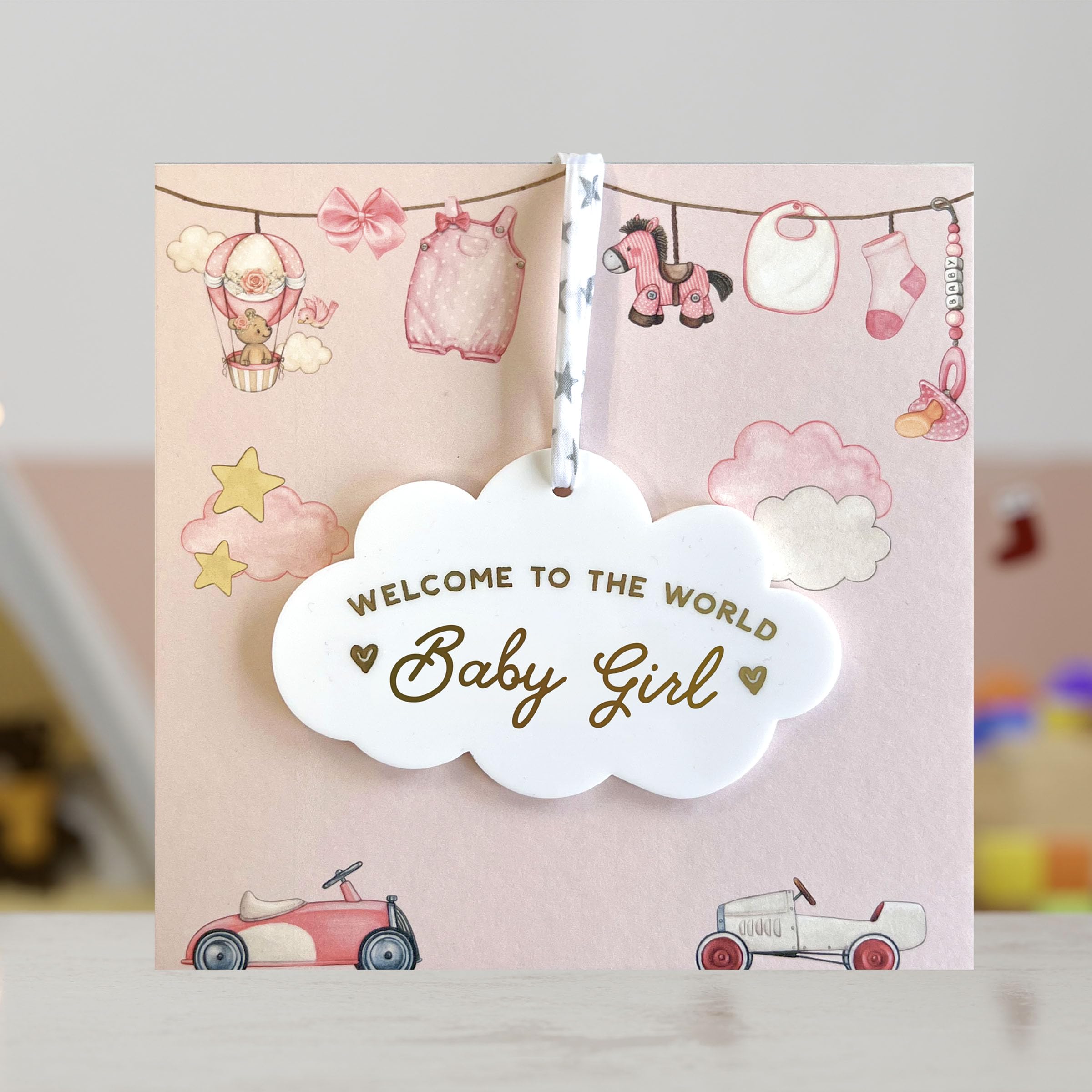 New Baby Girl or Baby Boy Card With Personalised Cloud Keepsake Gift, Welcome To The World Little One New Baby Card - Image 4