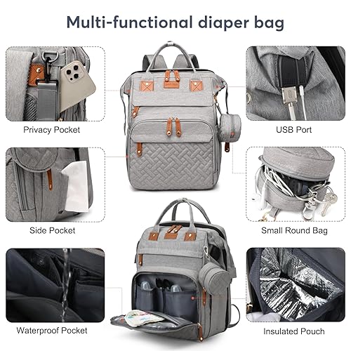 Miniatura 3 de Mochila para pañales con cambiador, bolsa de pañales grande para niños y niñas, mochila multifuncional para pañales de viaje, bolsa de bebé con