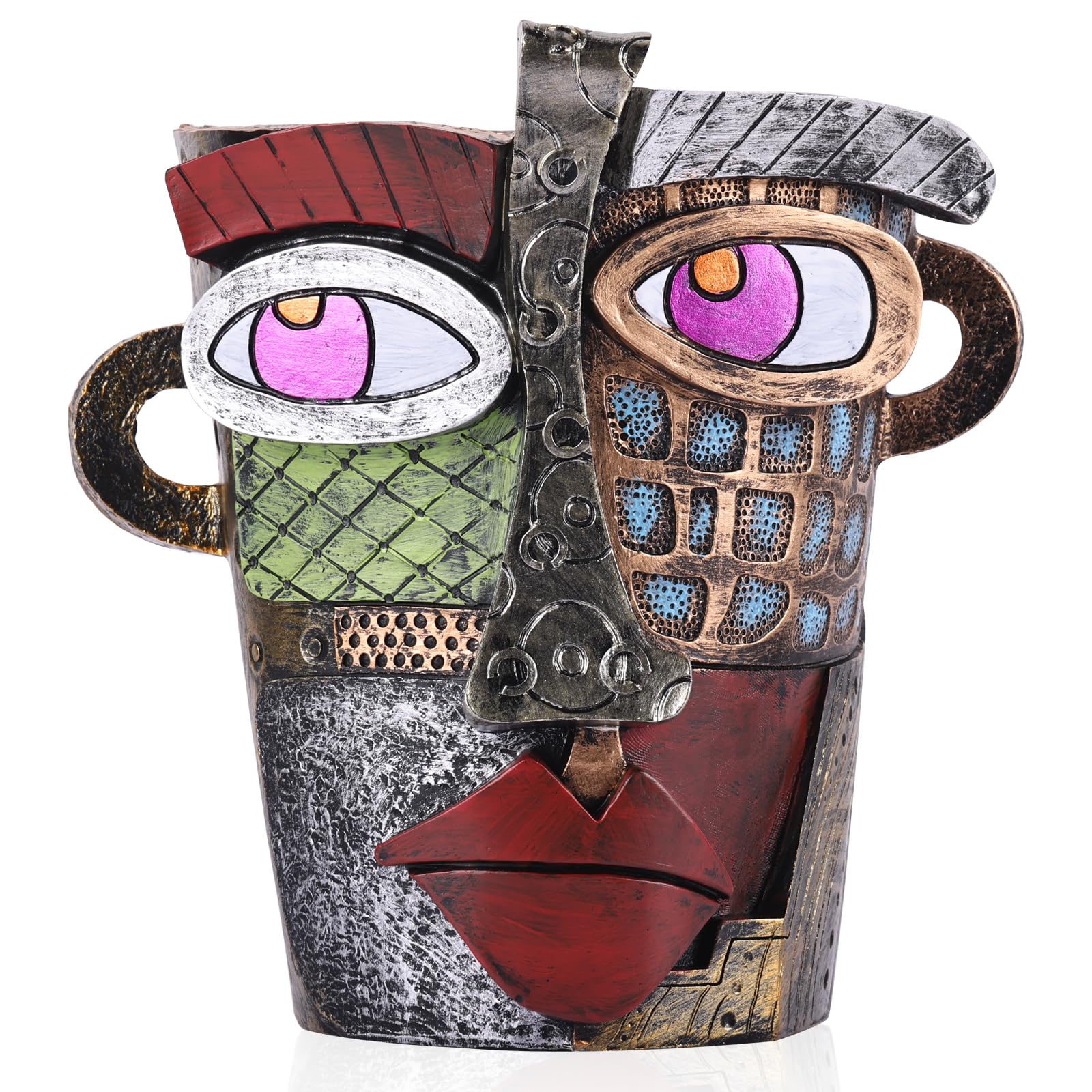 7.3" Tall Unique Large Face Planters Pots Head, Abstract Art Colorful Funky Plant Pots with Drainage, Fun Graffiti Planter for Outdoor and Indoor Plants (Retro)