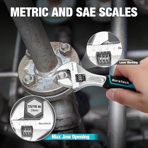 Miniatura 5 de DURATECH Llave ajustable de 6 pulgadas, llave de acero Cr-V, llave de mandíbula ancha, básculas métricas y SAE, para el hogar, garaje, taller y