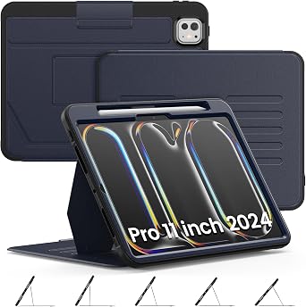 Timecity Case for iPad Pro 11 Inch 2024 M4 5th Genaration Case, Strong Magnetic with 5 Angle Stand, Auto Sleep/Wake, Upgrade PU Leather Cover for iPad Pro11 2024, Navy Blue