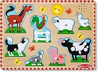 Melissa & Doug Farm Animals Sound Puzzle - 8-Piece Wooden Peg Puzzle with Realistic Animal Sounds for Toddlers 2-5
