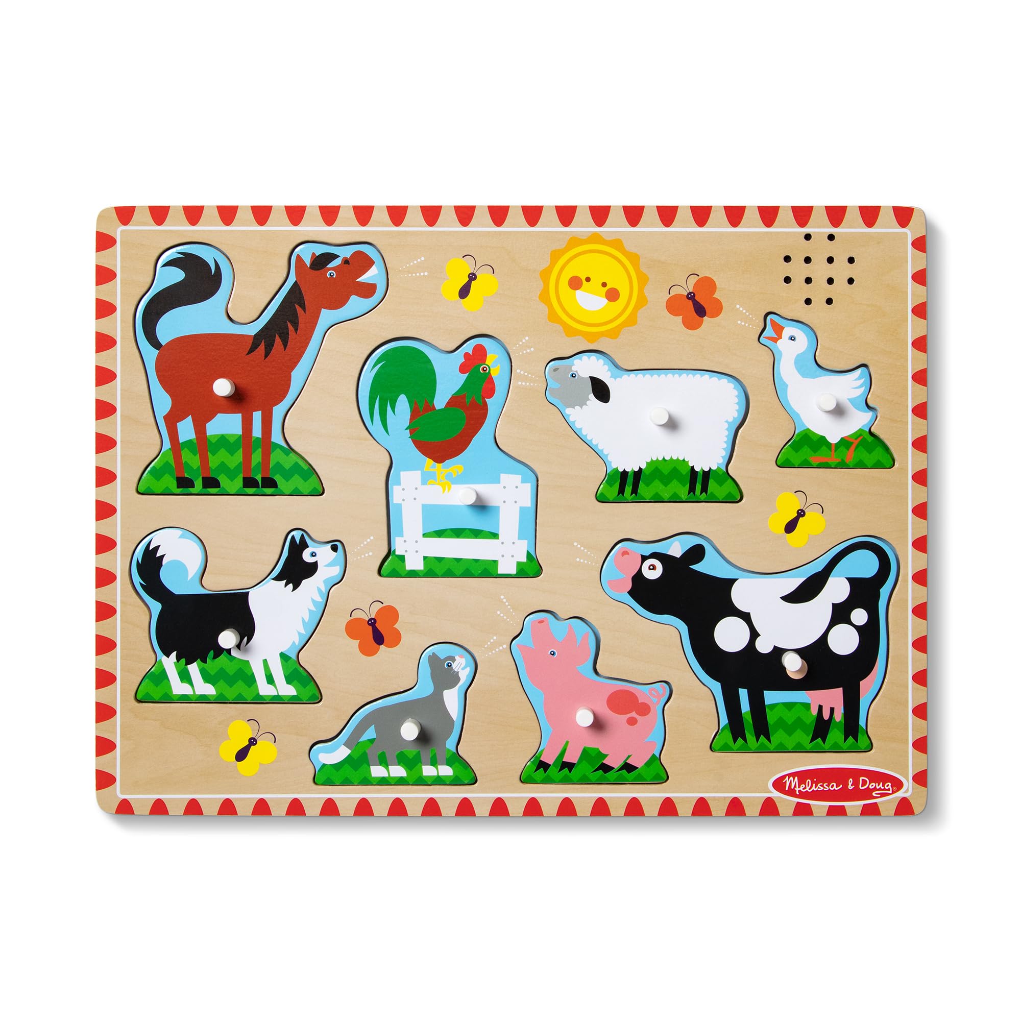 Farm Animals Sound Puzzle | Wooden Peg Toys for Kids, Early Learning Jigsaw | Age 2-4