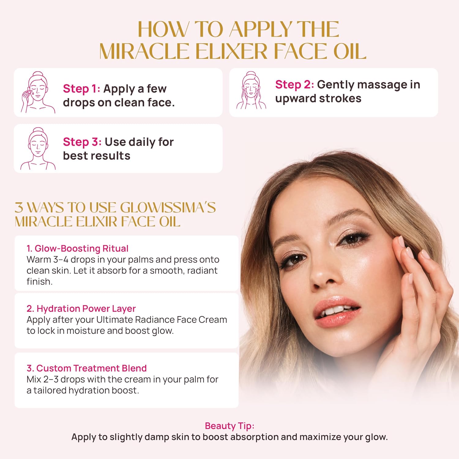 GLOWISSIMA Miracle Elixir Face Oil for Women – Lightweight Nourishing Radiance Oil for Glowing Skin, Dark Spots & Smooth Texture – Hydrating Facial Oil, Fast-Absorbing, Non-Greasy, 1 oz - Image 4