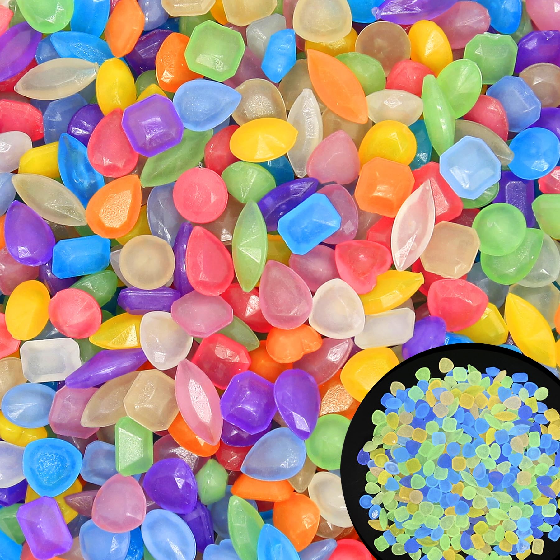1000pc Glow in The Dark Stones Glowing Garden Pebbles Gemstone Shaped Luminous Rocks Outdoor Decoration Stones for Lawn Patio Walkway,Color