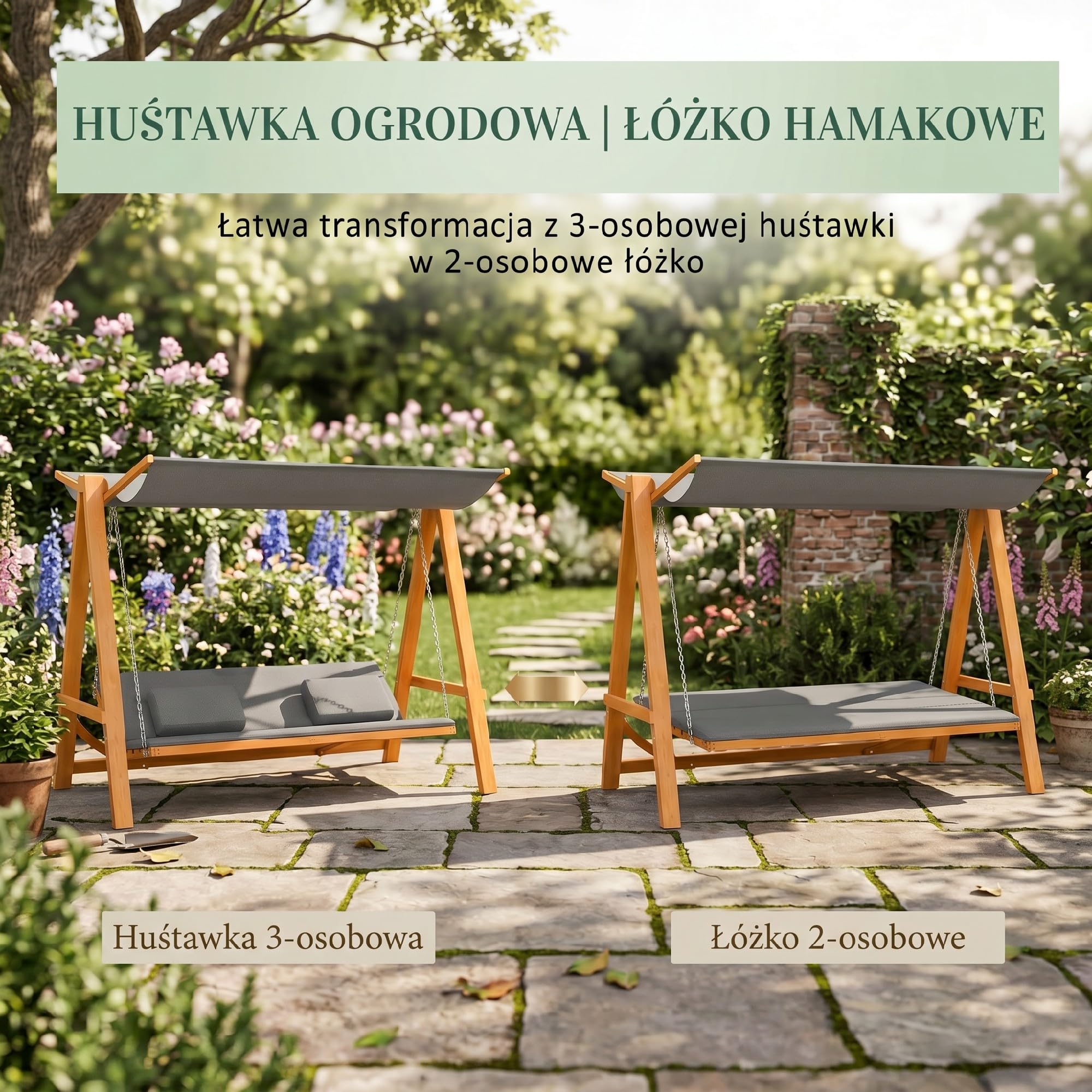 Outsunny Hollywoodschaukel 3-Sitzer Lärche 225,5 x 130 x 180 cm Grau+Teak