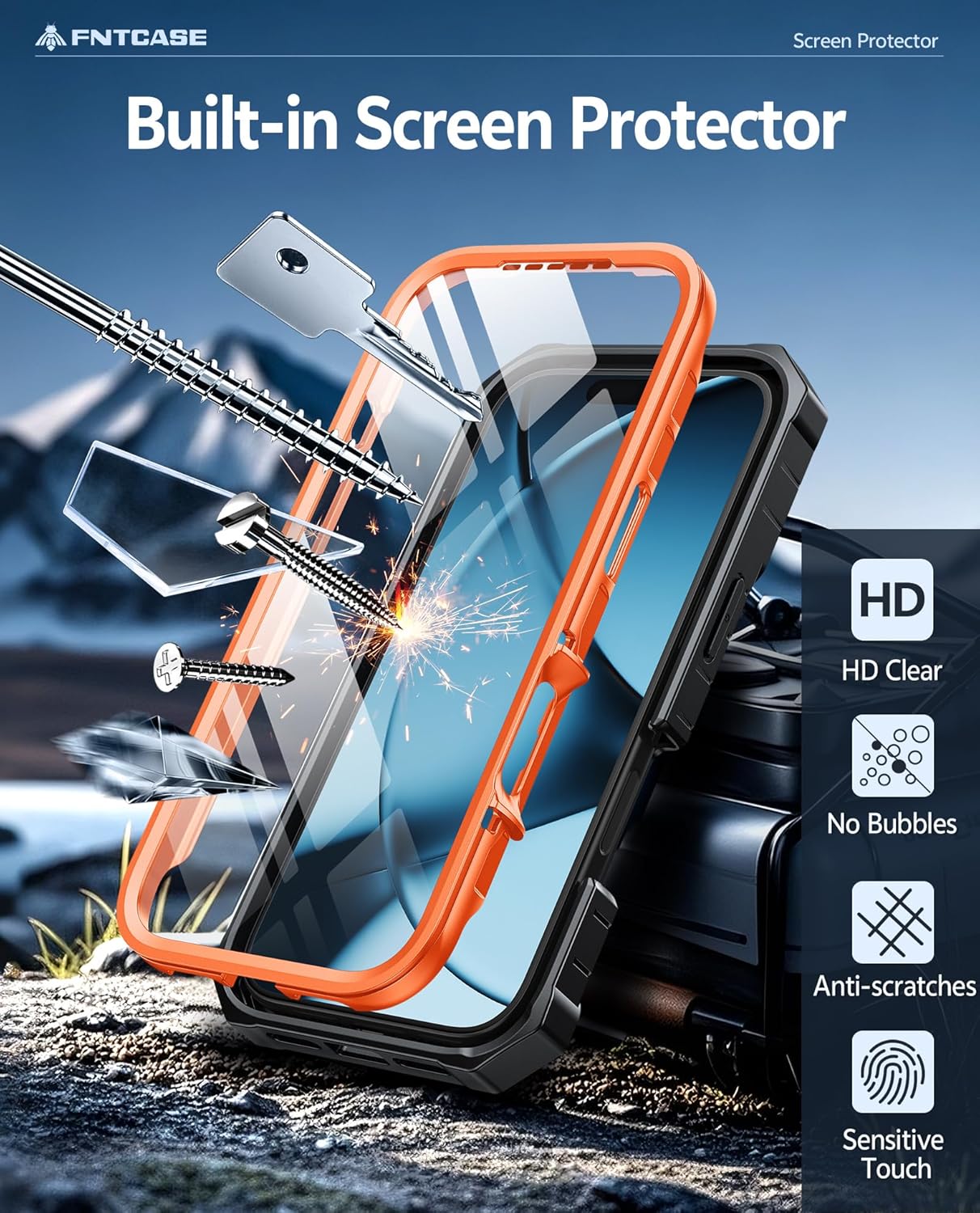 FNTCASE for iPhone 17 Pro-Max Case: Military Grade Drop Proof Protection Mobile Cover with Kickstand | Matte Textured Rugged Shockproof TPU | Protective Sturdy Phone Case - 6.9 inch Orange - Image 4