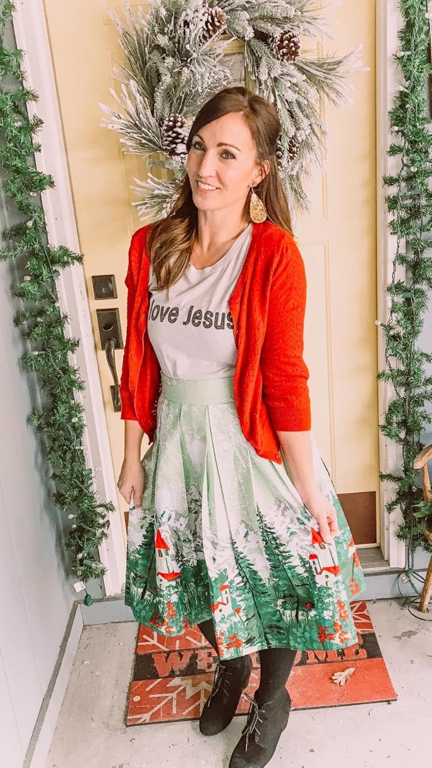 Girstunm Women's Pleated Vintage Skirt Floral Print A-line Midi Skirts with Pockets - Image 5