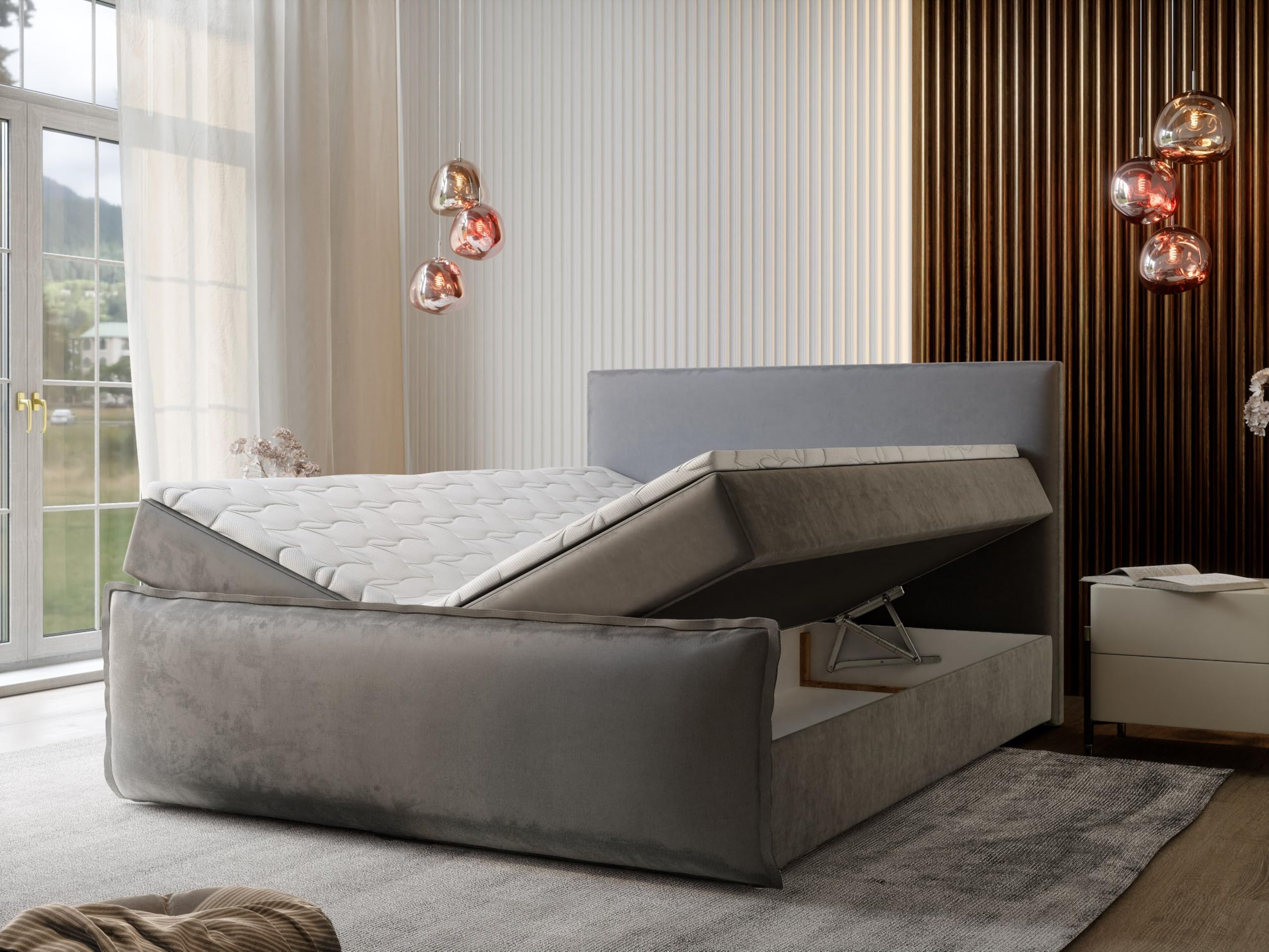 Masseno Boxspringbett Monta 160x200 cm Komplett-Set mit Matratze und Topper, Polsterbett mit Zwei Bettkästen -Grün, Lincoln 39