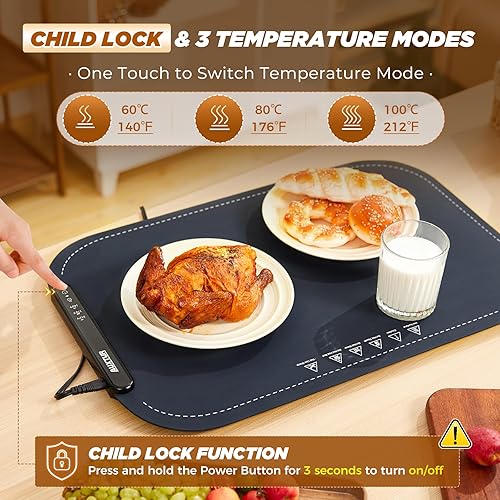 Miniatura 2 de Bandeja de calentamiento eléctrica, alfombrilla de calentamiento plegable con calefacción de superficie completa, 3 temperaturas ajustables, apagado