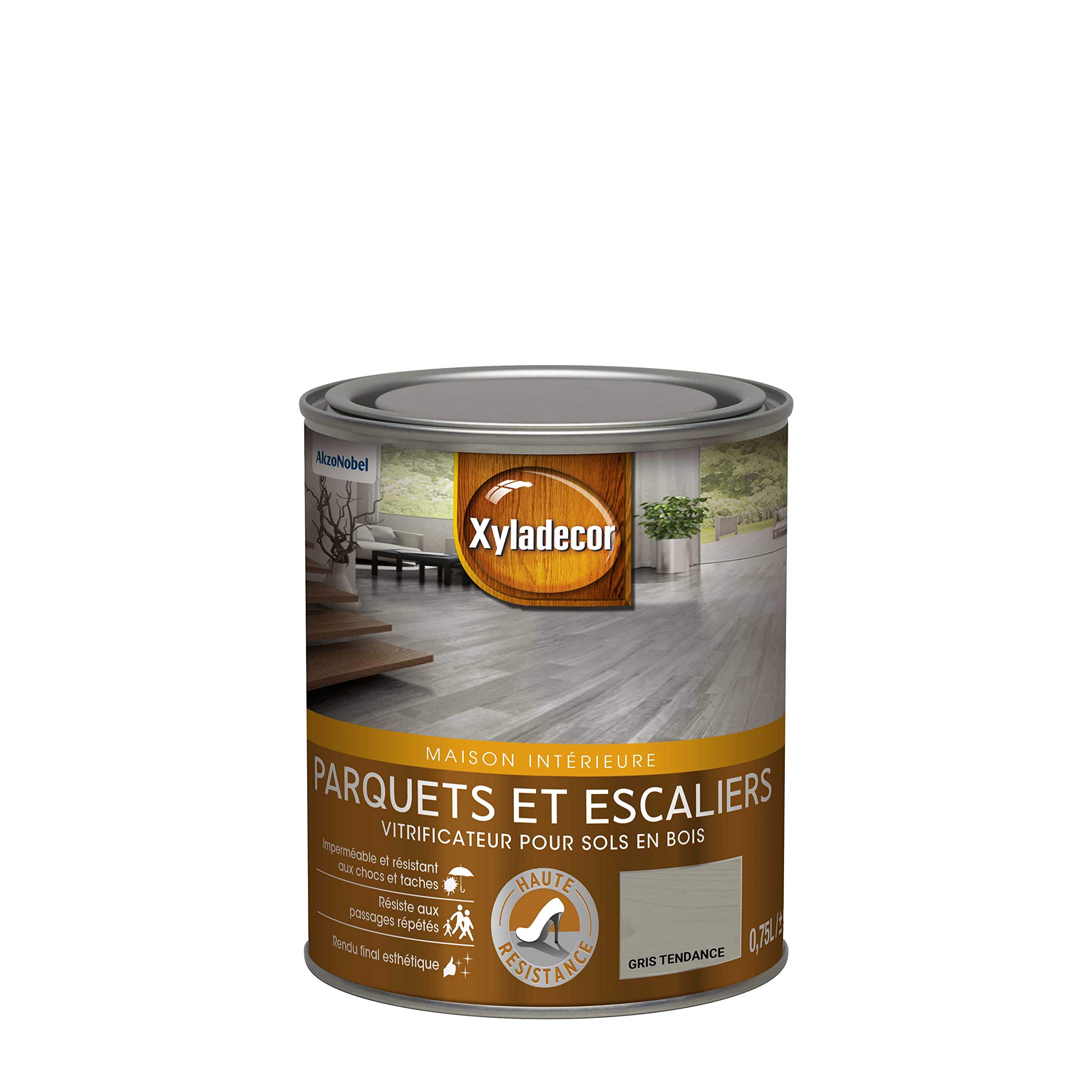 Xyladecor - Vitrificateur pour Sols Intérieurs en Bois Toutes Pièces - Parquets et Escaliers - Haute Résistance - Couleur : Satin Gris Tendance - Quantité : 0,75L - 5324767