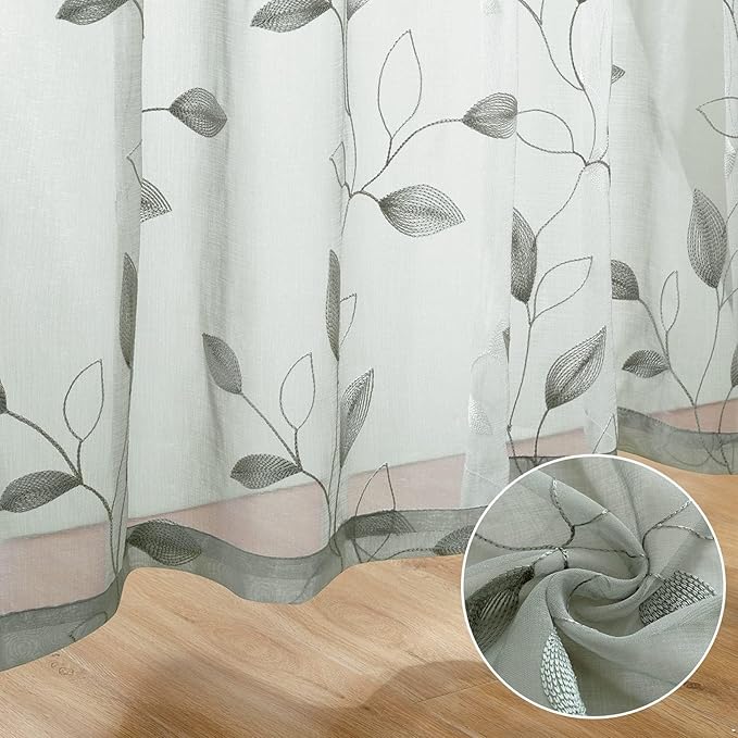 Cortinas Visillo HOMEIDEAS Verde Salvia 52x63 Pulgadas 2 Paneles miniatura 8