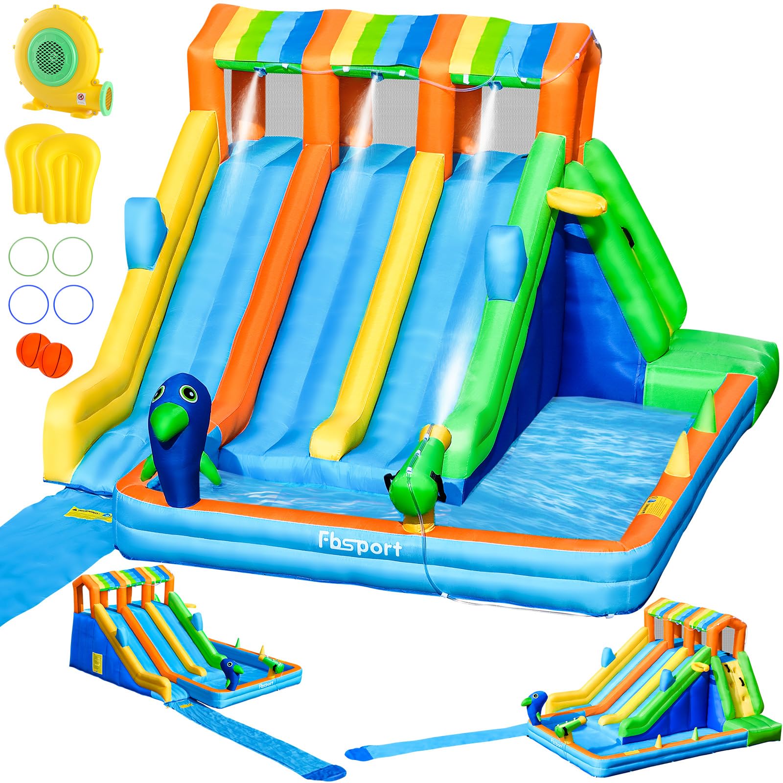 FBSPORT Inflatable Water Bounce House, Bounce Castle for Outdoor Indoor (with 550W Air Blower)