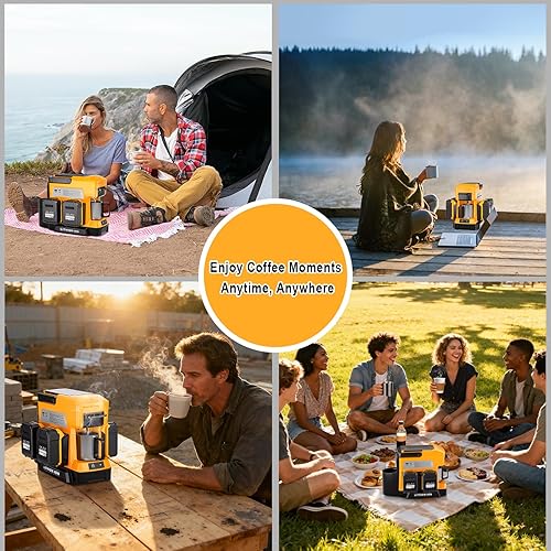 Miniatura 7 de Taingwei Cafetera inalámbrica para batería Dewalt de 20 V, cafetera de goteo portátil con molinillo de café eléctrico para RV, camping, viajes,