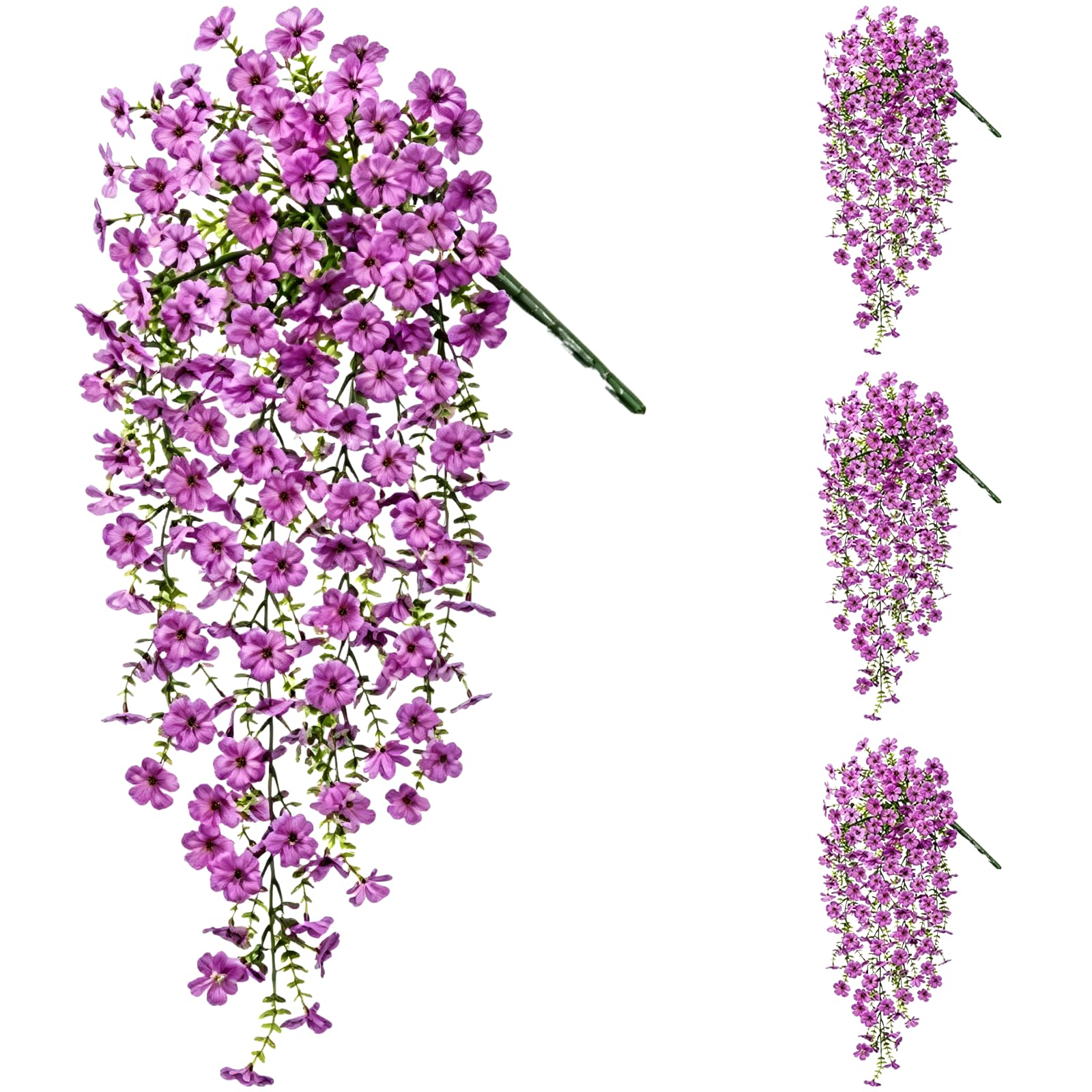 4 STK. Kunstveilchen, künstliche Veilchenpflanzen, sonnenresistent, mit Eukalyptus-Design, natürlich hängende Optik für Veranda, Haustür, Garten, Fenster und Außendeko, für drinnen und draußen