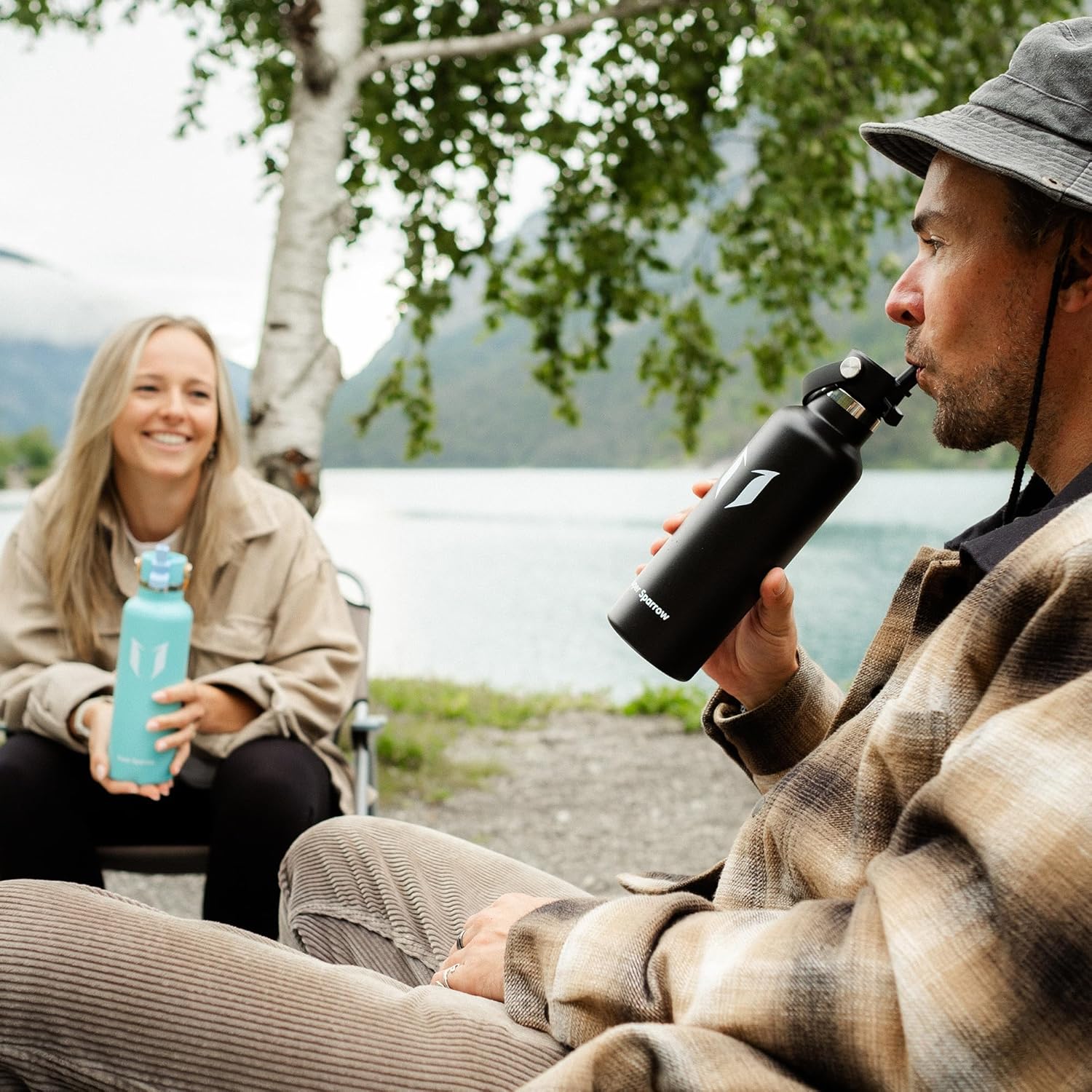 Super Sparrow Insulated Water Bottle - 17 Oz / 25 Oz / 34 Oz - Standard Mouth FlipFlow Flask - BPA Free, Leak Proof Drink Bottle- Ergonomic Straw Water Bottles for Work, Gym, Travel, Sports - Image 5