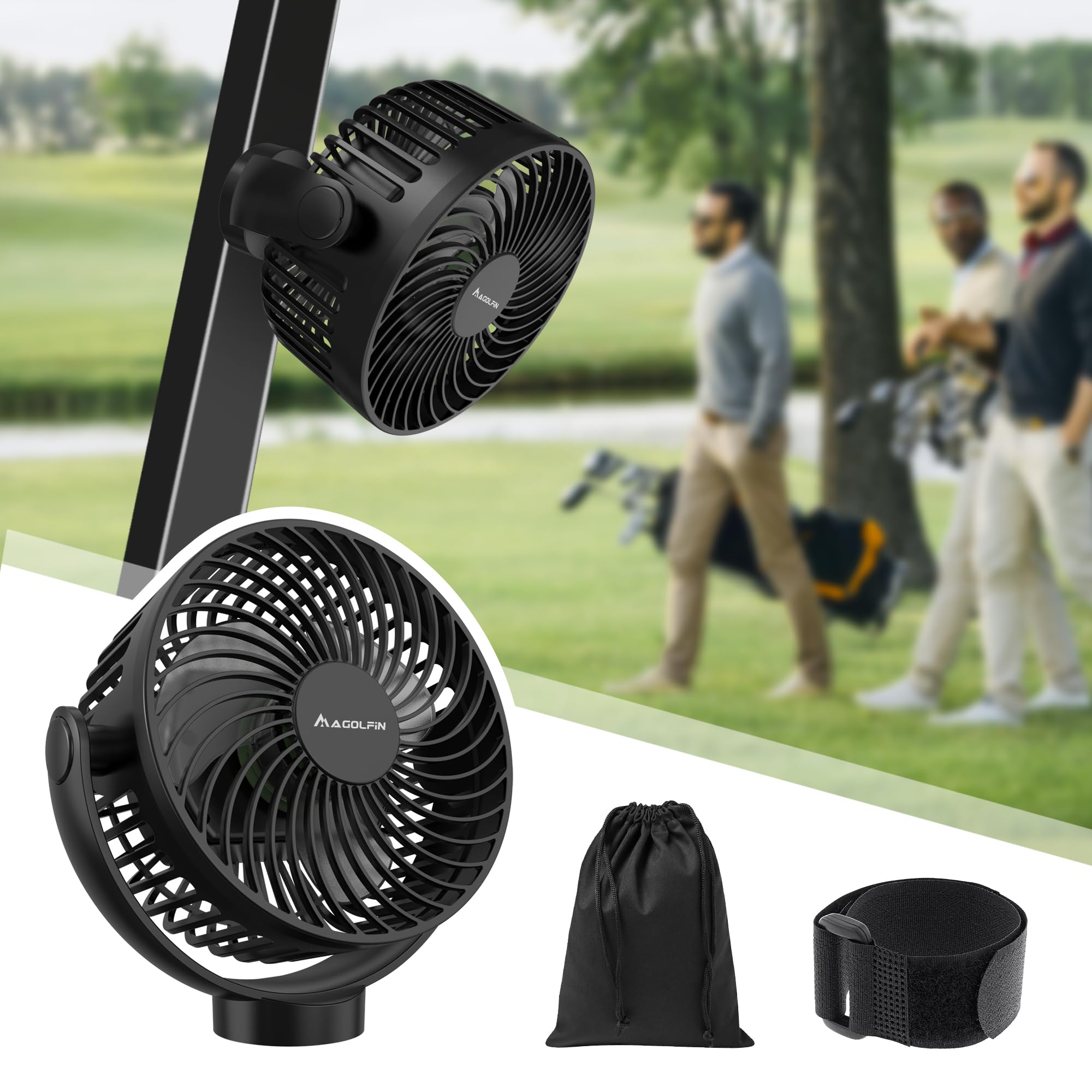 Magnetic Golf Cart Fan Rechargeable, 12000mAH Battery Operated Portable Fan with 3 Speeds, LED Lantern, Magnetic Base, Compatible with EZGO Club Car Yamaha, Golf Cart & Cruise Ship Accessories