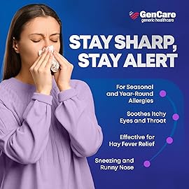 GenCare Allergy Relief Pills - Fexofenadine 180mg 24 Hour Non-Drowsy Allergy Medicine Antihistamine, Compare to Allegra 24 Hour Non Drowsy Pills for Itchy Eyes, Runny Nose, Hives (100 Count)