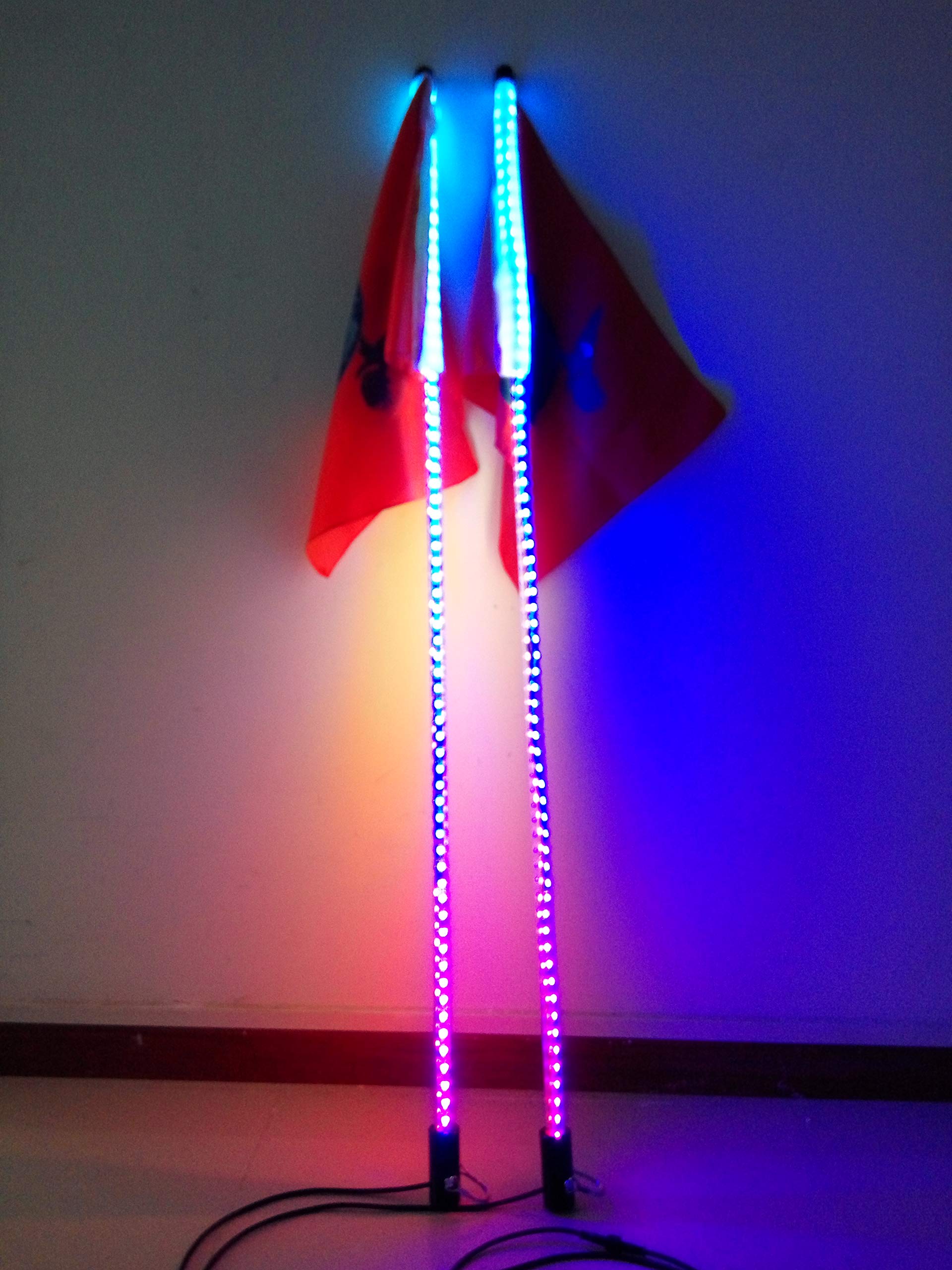 Set of 4 feet Flexible Multiple Colors Brightest 300LEDs Dream Color Chasing LED Whip Lights Blue-tooth App Controlled - Accessories for UTV ATV Polaris RZR 4 Wheeler