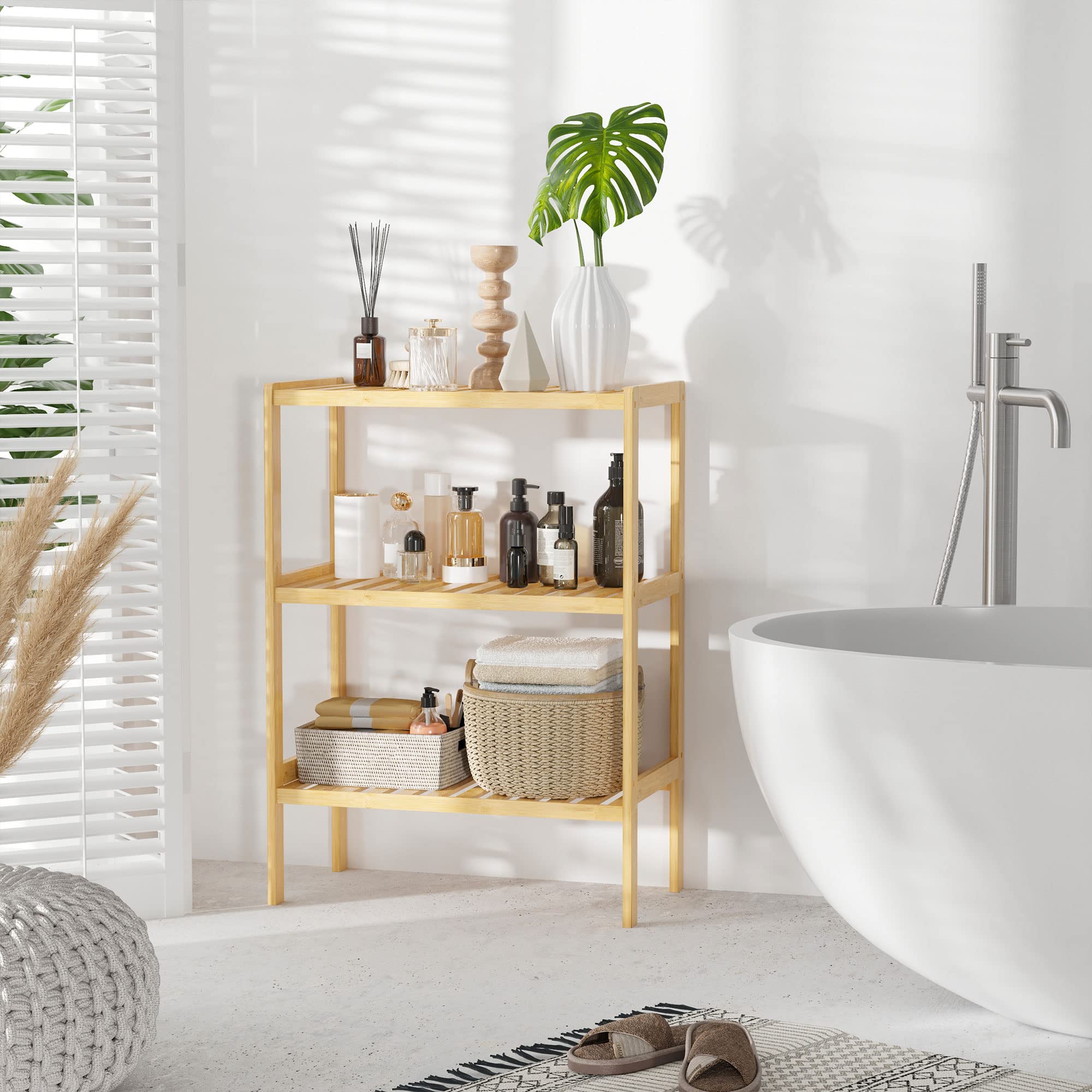HOMCOM Estantería de Bambú 3 Niveles 62x33x80 cm Natural para Baño Cocina