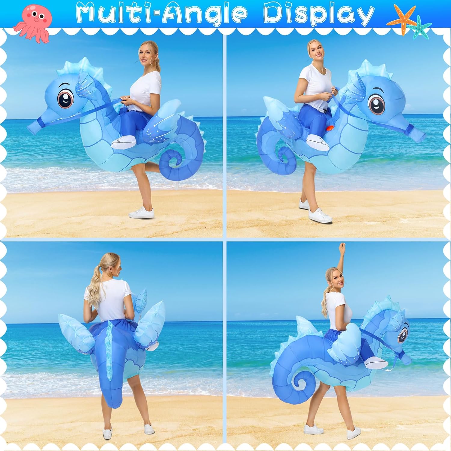 Spinosaurus Inflatable Seahorse Costume for Adult Halloween Blow Up Costume Funny Inflatable Sea Animal Costumes for Men Women