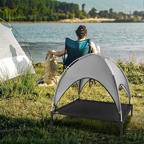 Miniatura 6 de Cama elevada para perros al aire libre con toldo, cuna elevada para perros con sombra, tienda de campaña impermeable para perros medianos y