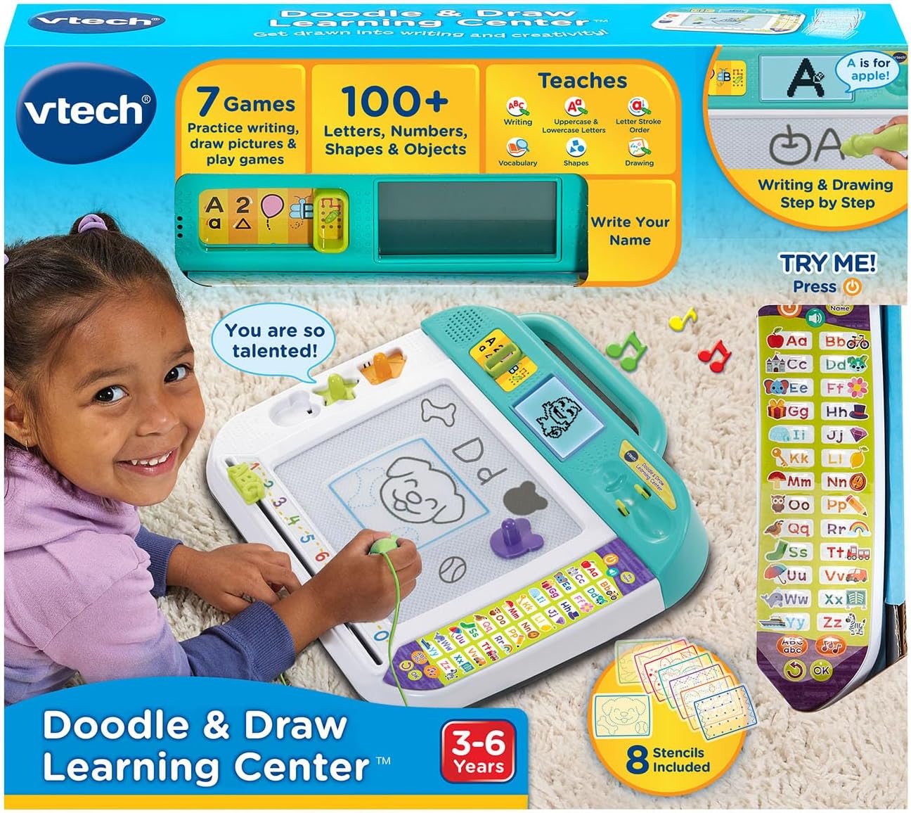 VTech Doodle and Draw Learning Center with Stencils and Stamps for Kids Ages 3 Years and up