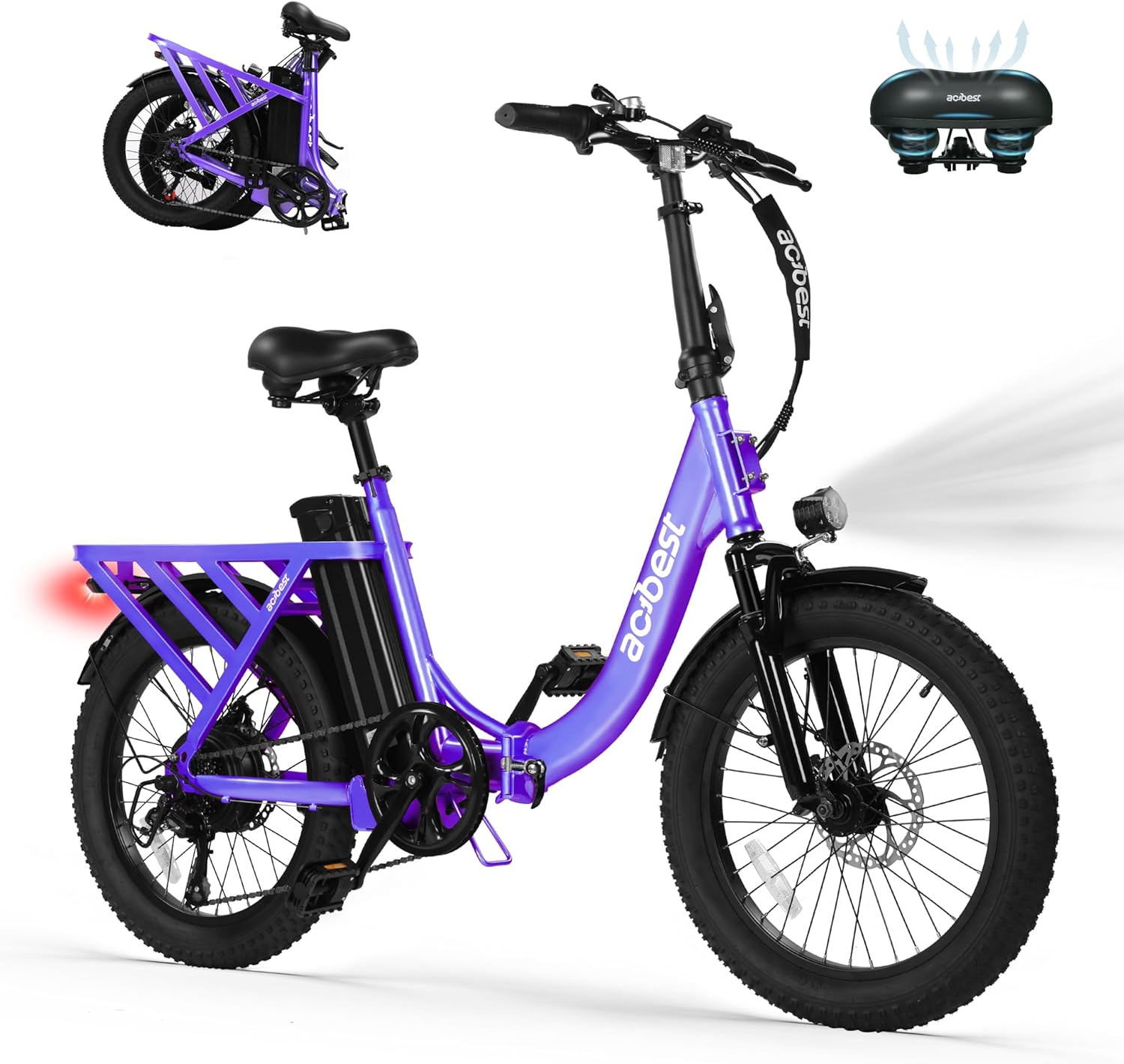 ACTBEST Electric Bike for Adults, Mars 20'' Fat Tire Folding Ebike with Peak 1200W Motor, 7 Speed 28MPH, 48V 499Wh Removable Battery Max Range 55 Miles, Foldable Electric Bicycle