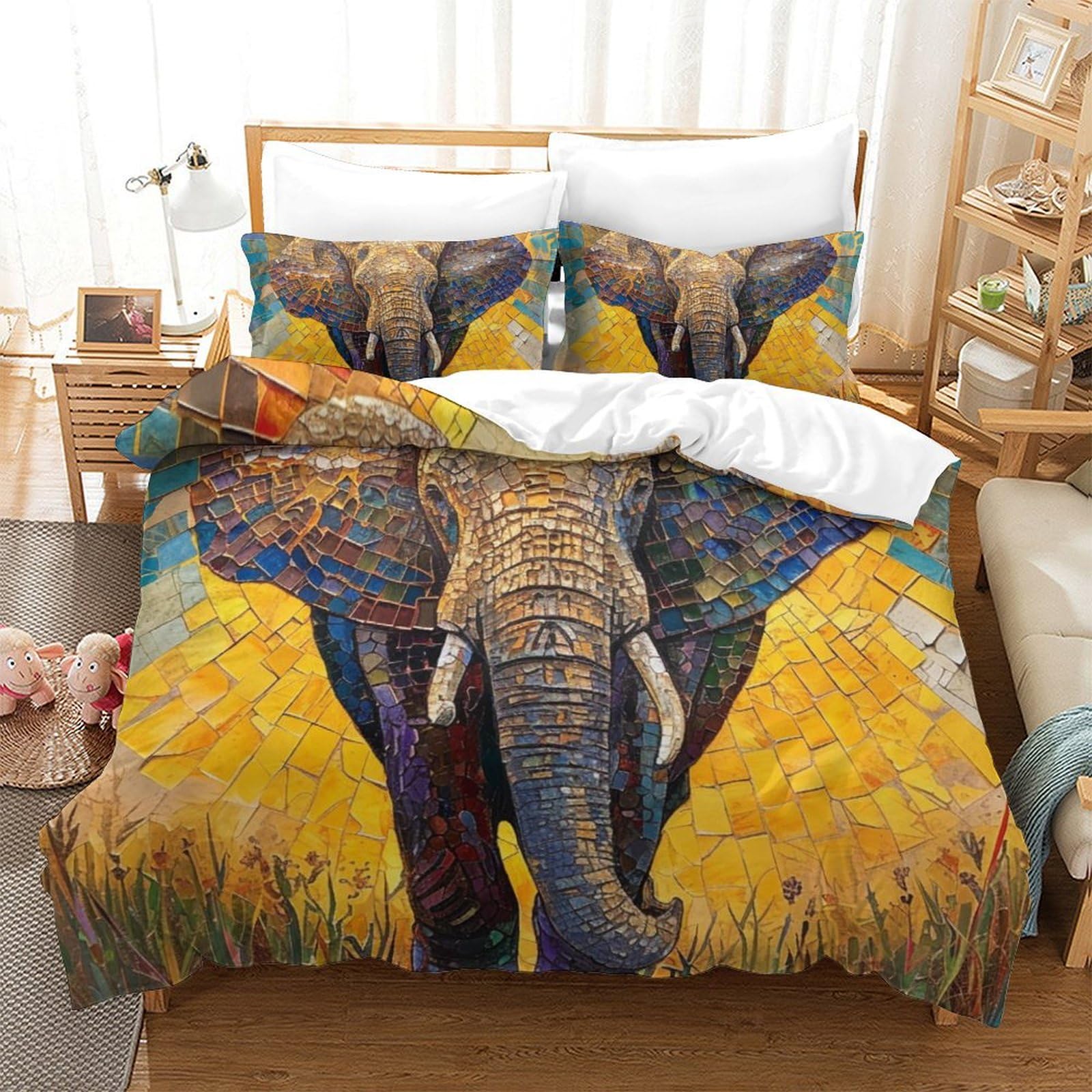 Housses de couettes 3 pièces haut de gamme motif éléphant 3D super king