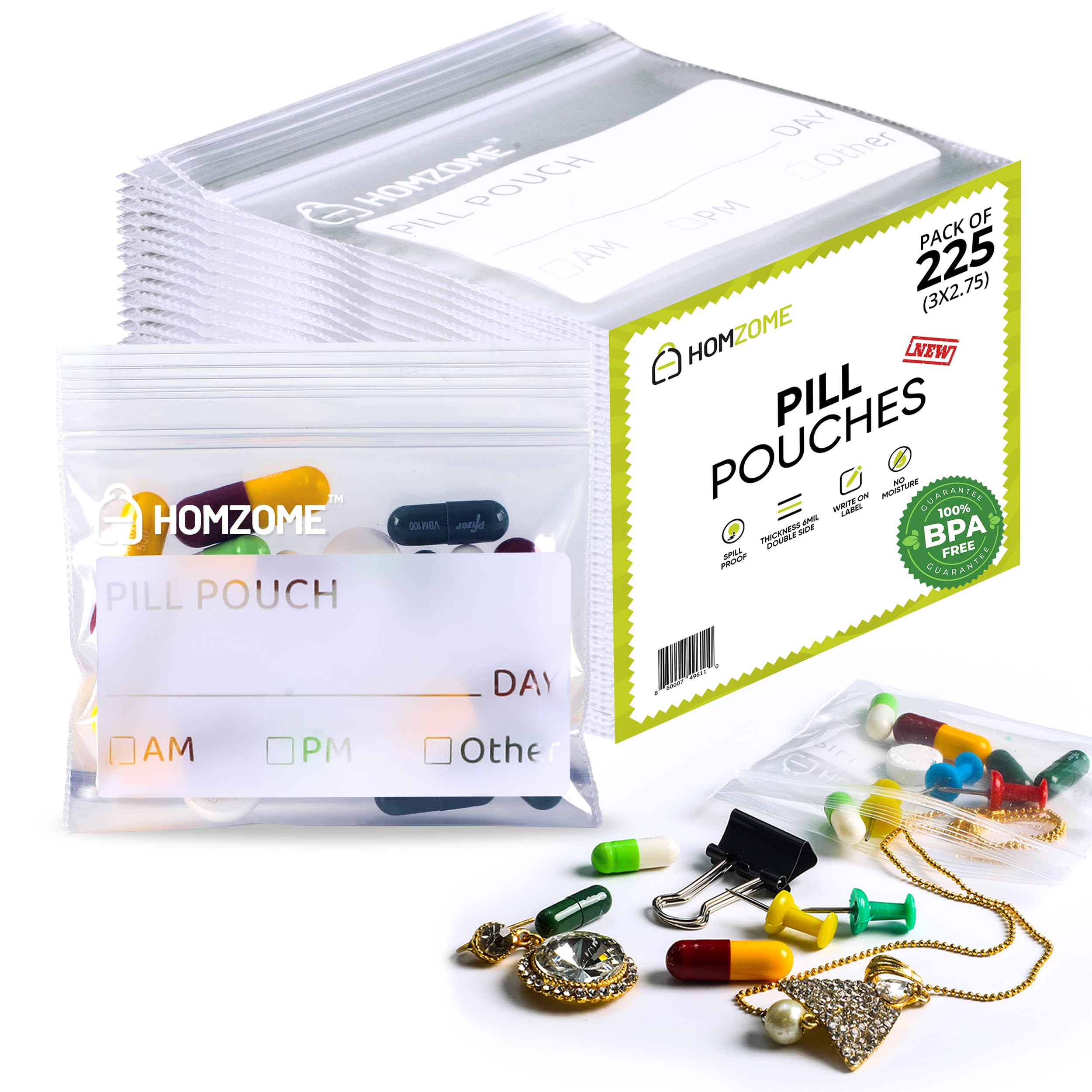 Amazon.com: Homzome Pill Bags 6 mil - Pack of 225- BPA Free 3x2.75