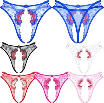 Amazon.com: dPois Sexy Womens Sheer Mesh Thong G-String Embroidered