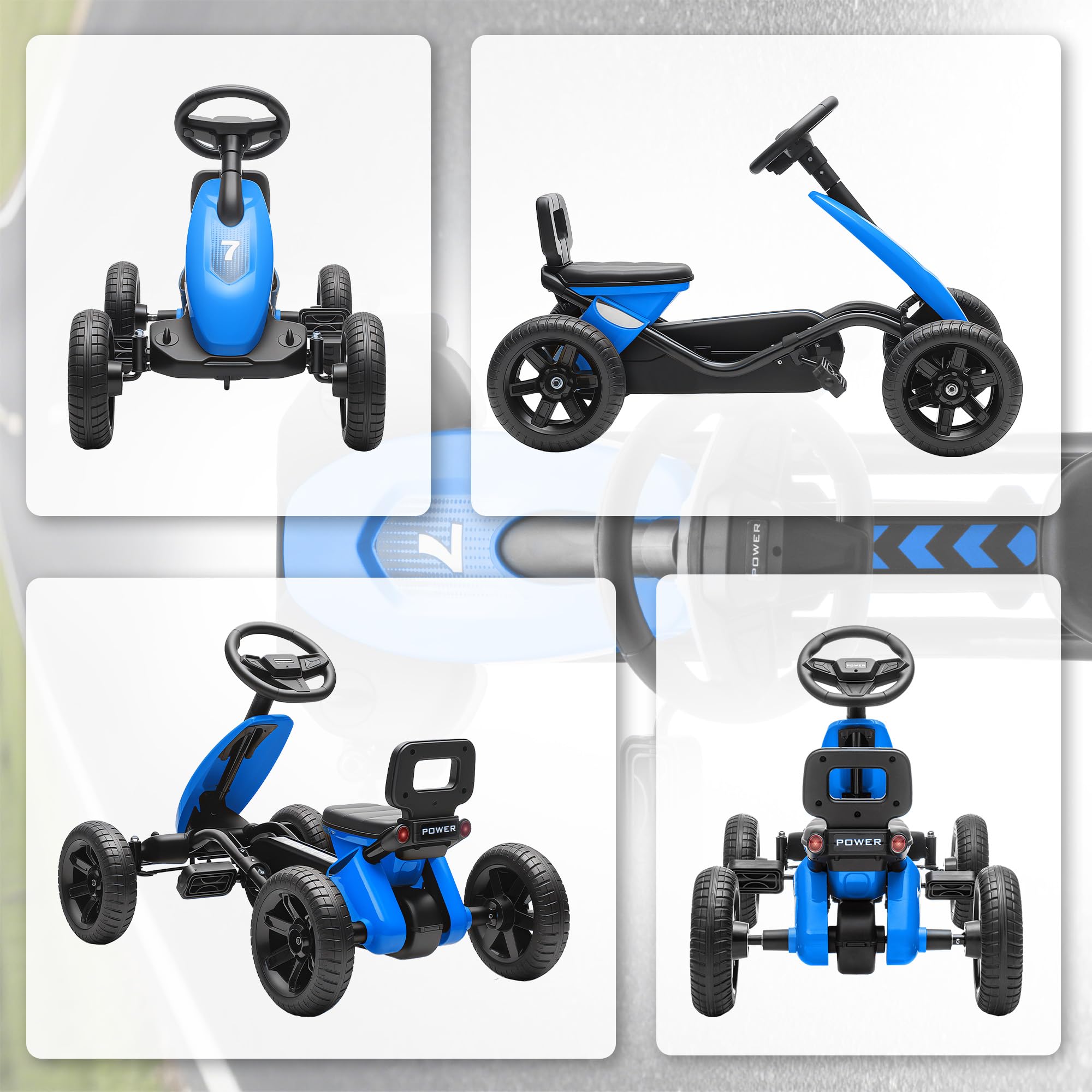 AIYAPLAY Pedal-Go-Kart, leise EVA-Reifen, für 2-5 Jahre, Blau | Kinder-Ride-on-Rennwagen