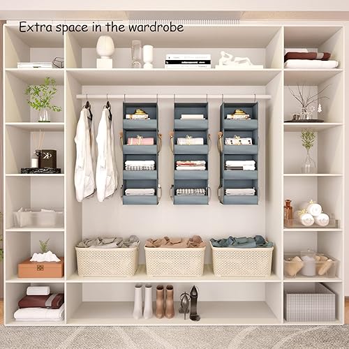 Miniatura 5 de Aikebhc Organizadores y almacenamiento colgantes de 4 estantes organizador plegable de almacenamiento para armario con 4 bolsillos laterales para