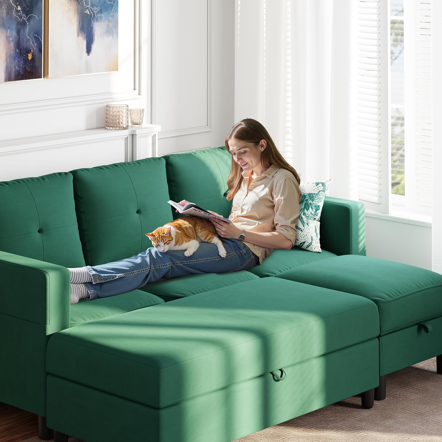 Shintenchi Modern Rectangular Ottoman with Storage, Storage Ottoman for Sectional Sofa, Extra Sofa Seats, Couch for Living Room