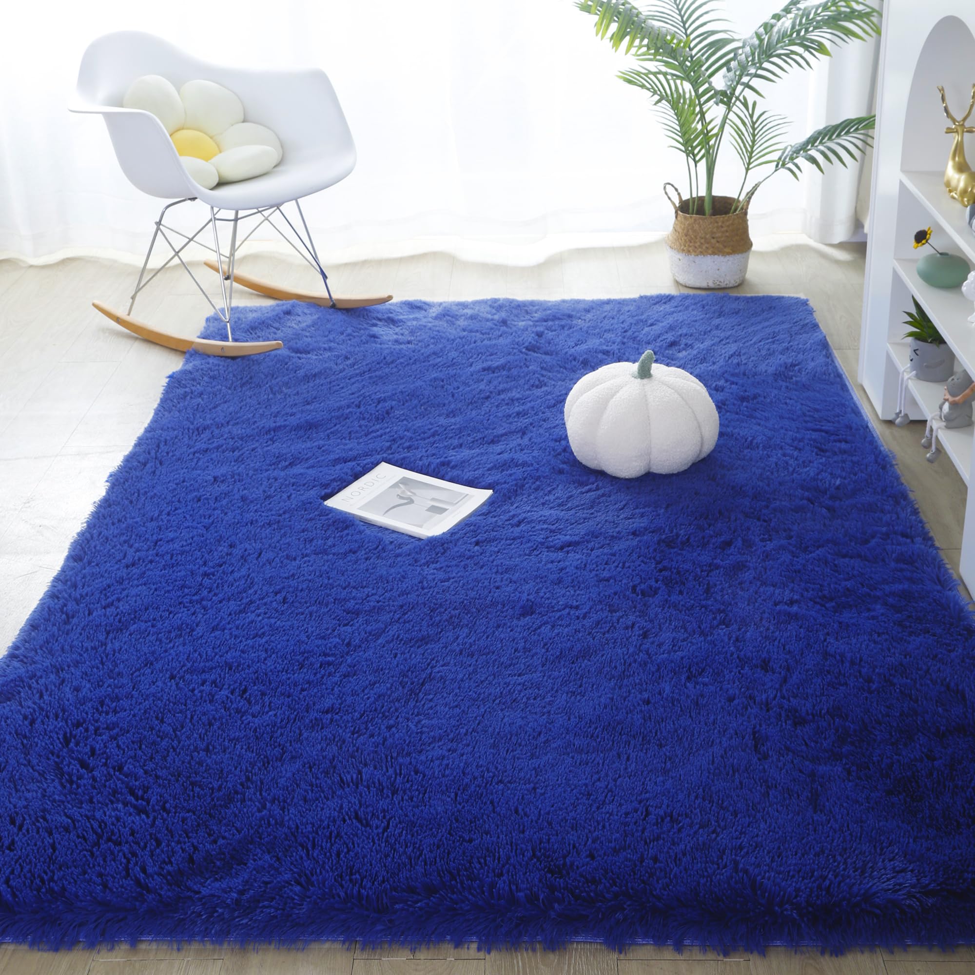 Medeunk Area Rug 5x7 Navy Blue Super Soft Fluffy Upgrade Sponge Non