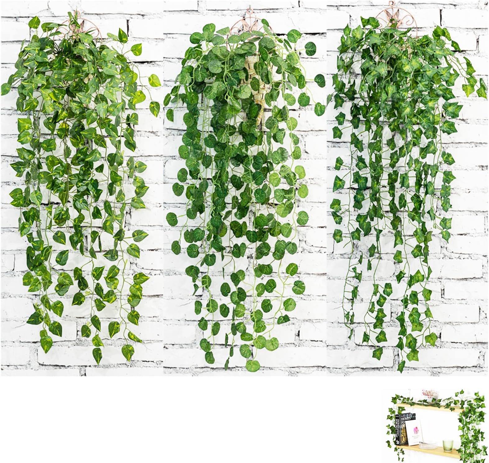 3 Plantes Artificielles Tombantes Avec Pot - Eucalyptus, Pois, Mandala - 55 à 90cm - Déco Intérieur/extérieur