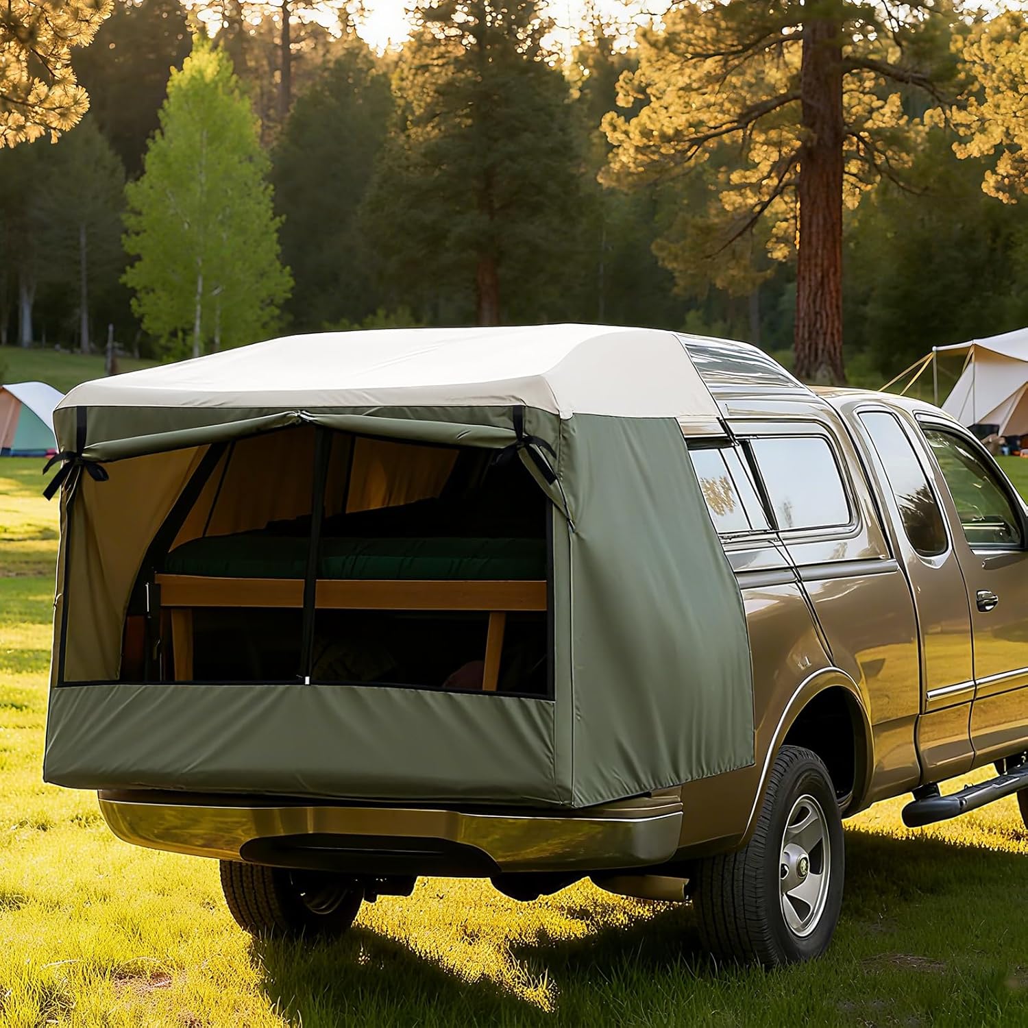 Full-Size Truck Bed Tent,Outdoor 600D Waterproof Truck Tent Compatible with Fits Ford F-150,Chevy Silverado,Toyota Tundra,Tacoma (2005+),Tailgates 58",Designed for Full-Size Trucks with Caps