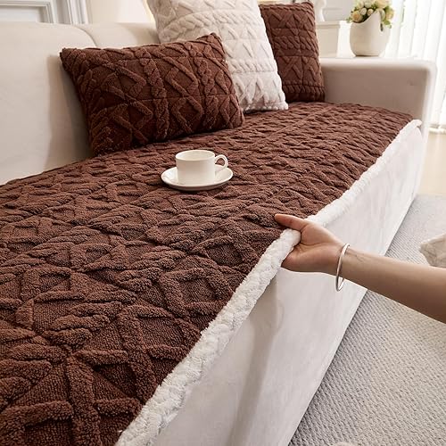 Miniatura 2 de Funda de sofá de felpa para mascotas, súper suave, para gatos y perros, lavable, protector de sofá para sala de estar (35 x 71 pulgadas, marrón)