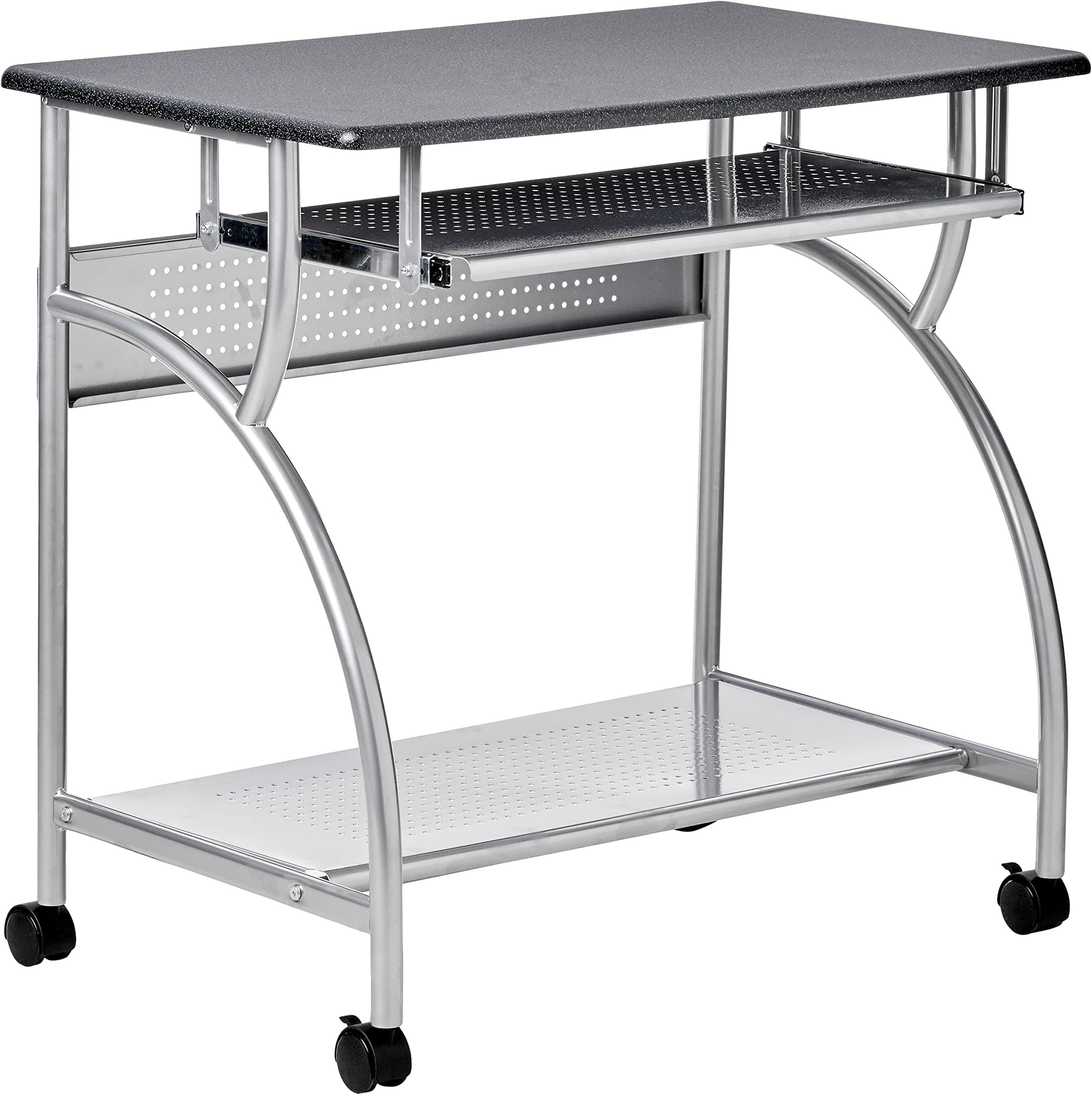 Safco 947ANT Mobile Rolling Workstation - Anthricite Metallic Gray, Heavy-Duty Steel Frame, Take Anywhere Caster Wheels, Computer Desk with Keyboard Tray, Portable Home Office Desk, Gray