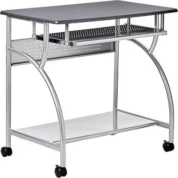 Safco 947ANT محطة العمل المتداول المحمول - أنثريسيت رمادي معدني، إطار الصلب الثقيلة، اتخاذ عجلات العجلات في أي مكان، مكتب الكمبيوتر مع علبة لوحة المفاتيح، مكتب مكتب منزلي محمول، رمادي