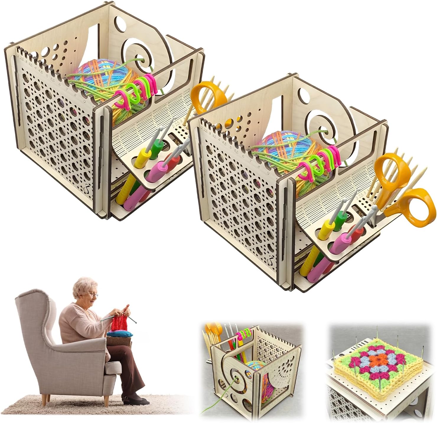 All-in-One Wooden Yarn Bowl, Yarn Bowl, Multifunctional Yarn Bowl, Yarn Ball Holder Knitting Bowl Storge Crocheting Accessories and Organizer (2)