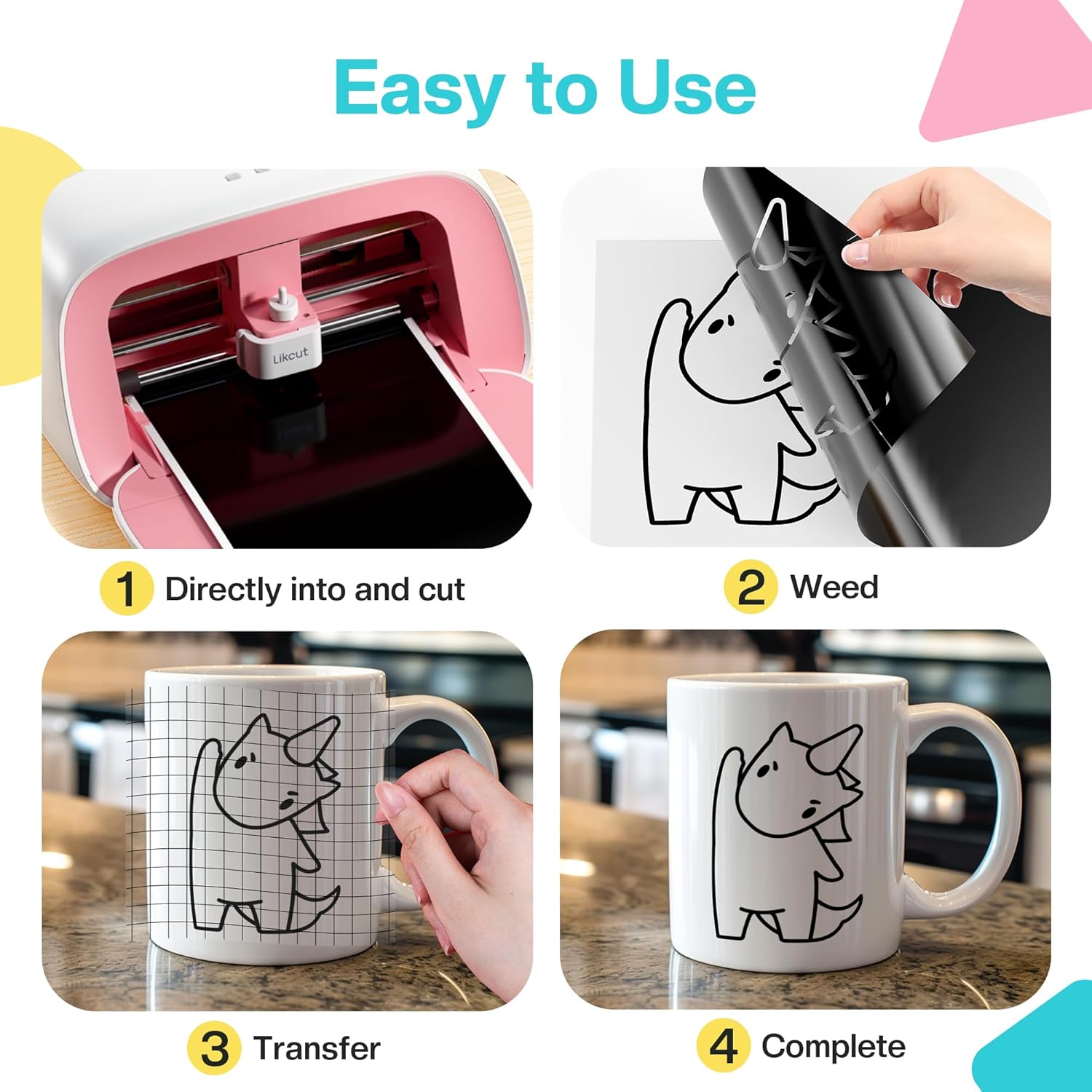 LIKCUT 5.5" x 12" Smart Permanent Vinyl - Multi-Color Vinyl Pack Compatible with Cricut Joy, Removable Adhesive Vinyl for Party Decor, Label Making and Home Crafting, Accessories